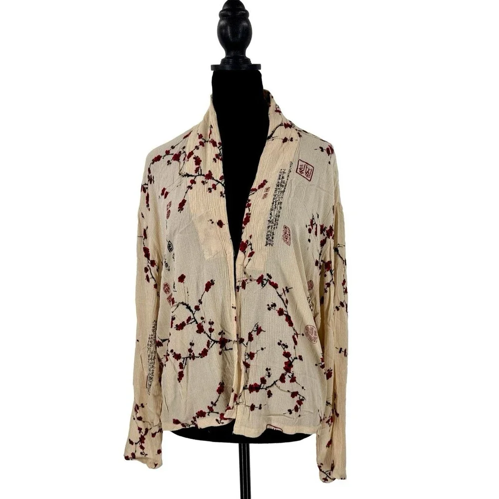 Endless Knot Art‎ Crinkle Jacket Asian Motif Sakura Floral L/XL